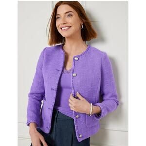 Talbots Amherst Tweed Lilac Cropped Boxy Jacket Preppy Chic Size 4